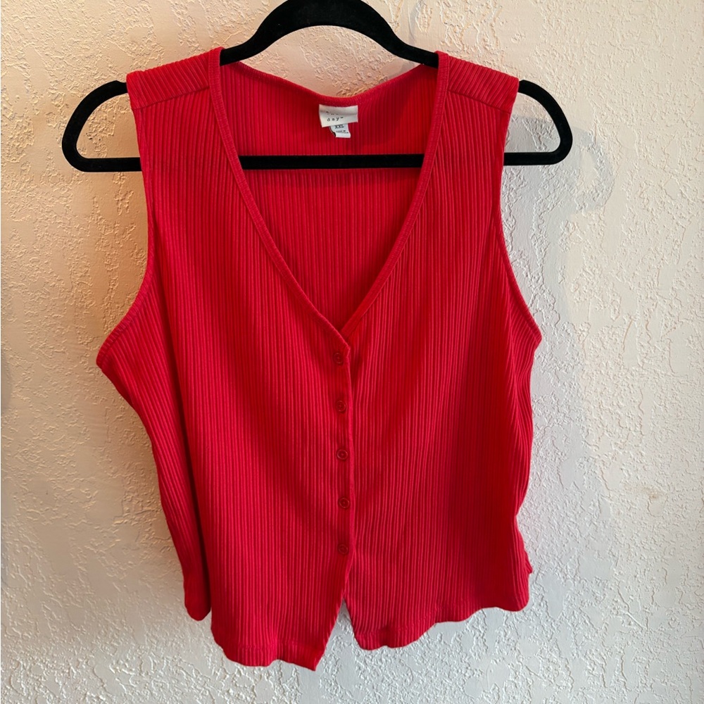 a new day Red Ribbed Button-Front V-Neck Tank
